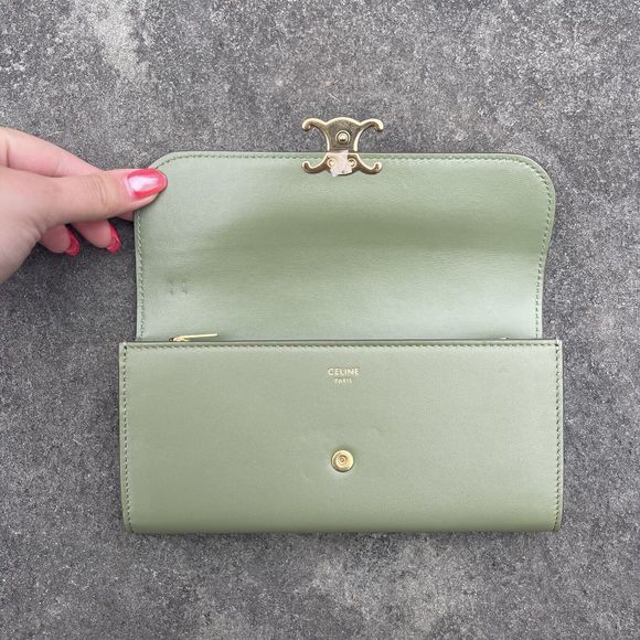 CELINE LARGE WALLET TRIOMPHE IN SHINY CALFSKIN DARK OLIVE Box And Dust Bag - Picture 10 of 16